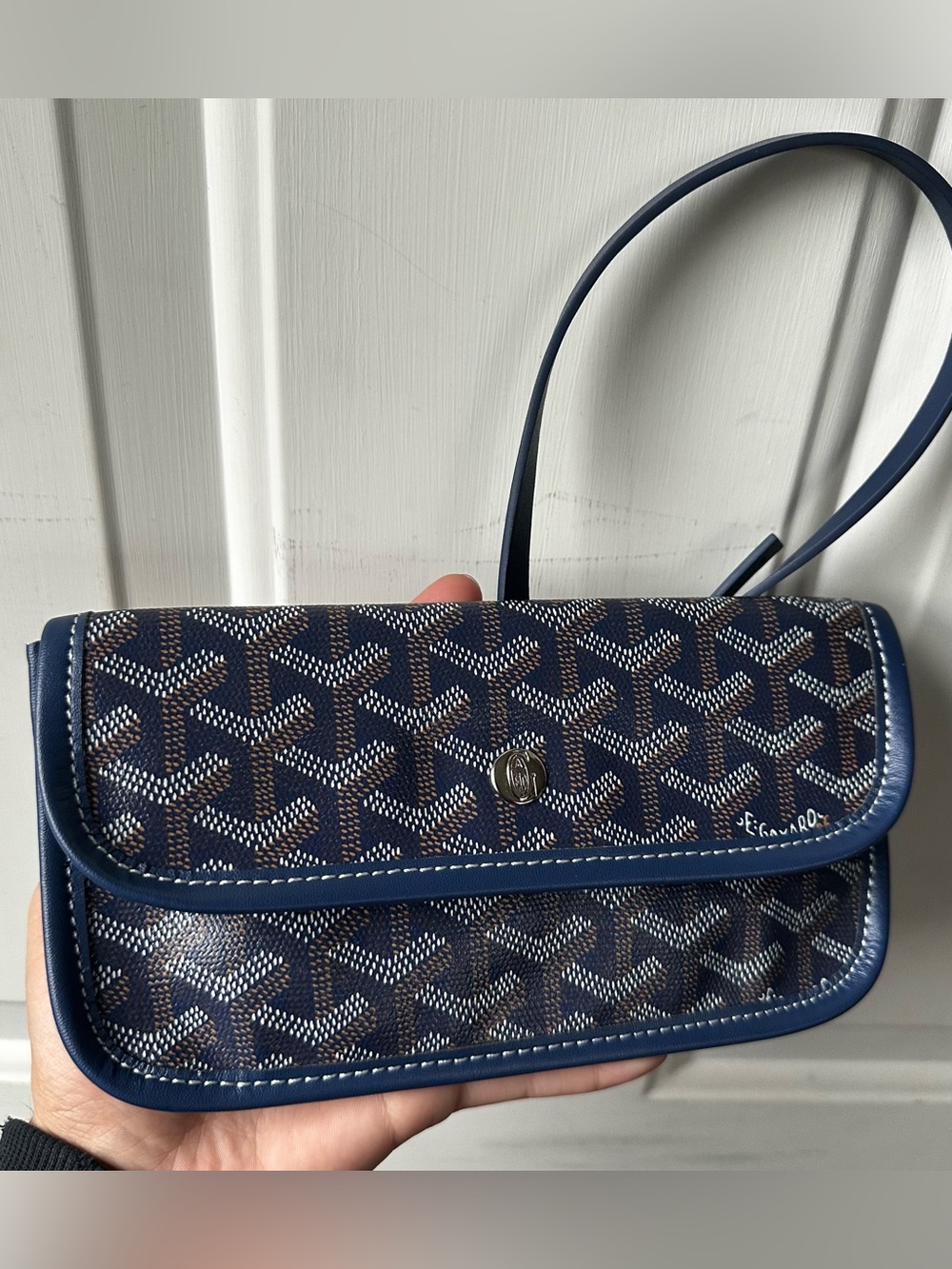Goyard Paris Navy Blue Goyardine Flap Pouch (for Tote) Made in France